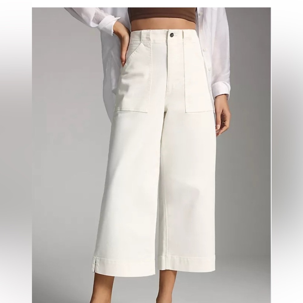 Joe's Jeans White Cropped Wide-Leg Ankle Jeans